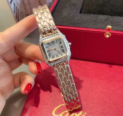 Cartier 27*37MM Swiss Quartz Movement Steel Case Silver Bezel Watch